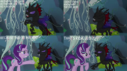 Size: 828x465 | Tagged: safe, edit, edited screencap, editor:quoterific, screencap, pharynx, starlight glimmer, g4, to change a changeling, changeling hive