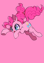 Size: 1448x2048 | Tagged: safe, artist:stacy_165cut, pinkie pie, earth pony, pony, g4, female, jumping, mare, pink background, simple background, smiling, solo