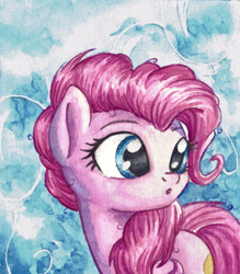 Size: 2142x2450 | Tagged: safe, artist:the-wizard-of-art, part of a set, pinkie pie, earth pony, pony, g4, :o, eyebrows, female, high res, mare, old art, open mouth, solo, traditional art, turned head, watercolor painting