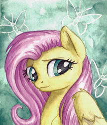 Size: 2131x2482 | Tagged: safe, artist:the-wizard-of-art, part of a set, fluttershy, pegasus, pony, g4, eyebrows, female, high res, looking at you, looking away, mare, old art, solo, traditional art, watercolor painting, wings