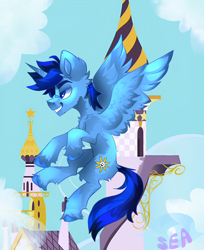 Size: 3050x3729 | Tagged: artist needed, source needed, safe, oc, oc only, oc:blue thunder, alicorn, pony, alicorn oc, high res, horn, solo, wings