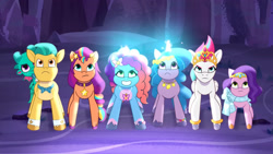 Size: 3072x1727 | Tagged: safe, screencap, hitch trailblazer, izzy moonbow, misty brightdawn, pipp petals, sparky sparkeroni, sunny starscout, zipp storm, dragon, earth pony, pegasus, pony, unicorn, g5, lavarynth, my little pony: tell your tale, spoiler:g5, spoiler:my little pony: tell your tale, spoiler:tyts01e62, adorapipp, adorazipp, baby, baby dragon, cute, female, frown, grin, hitch is tall, izzybetes, magic, male, mane five, mane six (g5), mare, marelet, misty is tall, mistybetes, pipp is short, pipp is smol, rebirth misty, royal sisters (g5), siblings, sisters, smiling, smol, sparkybetes, stallion, sunny is tall, sunnybetes, telekinesis, zipp is tall