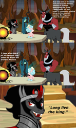 Size: 1000x1689 | Tagged: safe, edit, edited screencap, editor:incredibubbleirishguy, screencap, cozy glow, king sombra, lord tirek, queen chrysalis, centaur, changeling, changeling queen, pegasus, pony, unicorn, g4, the beginning of the end, alliteration, antagonist, crystal ball, evil lair, female, filly, foal, grogar's lair, grogar's orb, group, lair, legion of doom, long live the king, quartet, quote, reference, scar (the lion king), text, the lion king