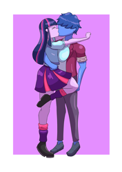 Size: 2480x3508 | Tagged: source needed, safe, artist:bonnestar, twilight sparkle, oc, oc:blue thunder, human, equestria girls, g4, canon x oc, duo, eyes closed, female, high res, kiss on the lips, kissing, male, straight, thundersparkle