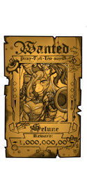 Size: 3000x6000 | Tagged: safe, artist:creed_zachary, oc, oc:selune darkeye, unicorn, anthro, blackletter, body markings, ear fluff, funny, gun, hat, horn, looking at you, markings, one eye closed, pirate, pirate hat, sketch, solo, wanted poster, weapon, wink