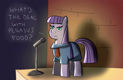 Size: 5100x3300 | Tagged: safe, artist:toonyloo, maud pie, earth pony, pony, g4, female, joke, microphone, microphone stand, solo, stage, stand-up comedy, standing