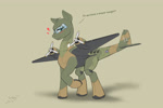 Size: 3000x2000 | Tagged: safe, artist:tucksky, original species, plane pony, ac-47, brown background, dialogue, high res, plane, propeller, simple background