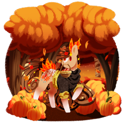 Size: 1920x1920 | Tagged: safe, artist:oneiria-fylakas, oc, oc only, earth pony, pony, basket, commission, earth pony oc, leaves, mouth hold, pumpkin, simple background, solo, transparent background, tree, ych result
