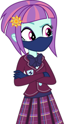 Size: 2715x5130 | Tagged: safe, artist:aqua-pony, artist:brokenadam, edit, sunny flare, human, equestria girls, g4, clothes, coronavirus, covid-19, cropped, crossed arms, crystal prep, crystal prep academy, crystal prep academy students, crystal prep academy uniform, crystal prep shadowbolts, face mask, female, gloves, mask, pleated skirt, school uniform, simple background, skirt, solo, transparent background