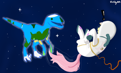 Size: 10000x6000 | Tagged: safe, artist:bigmike, fluttershy, pegasus, pony, g4, always has been, exclamation point, meme, shocked, space, spacesuit, stars, velociraptor earth theory