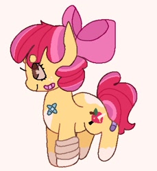 Size: 1707x1862 | Tagged: safe, alternate version, artist:twipiez, apple bloom, earth pony, pony, g4, alternate cutie mark, alternate design, bandage, bandaid, female, filly, foal, kinsona, simple background, solo