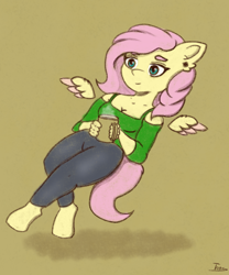 Size: 1250x1500 | Tagged: safe, artist:shypuppy, fluttershy, pegasus, anthro, unguligrade anthro, g4, chibi, clothes, ear piercing, floating, floating wings, leggings, piercing, solo, wings