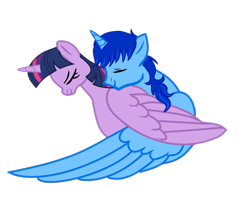 Size: 1060x874 | Tagged: artist needed, source needed, safe, twilight sparkle, oc, oc:blue thunder, alicorn, pony, g4, alicorn oc, canon x oc, duo, eyes closed, female, horn, male, simple background, straight, thundersparkle, transparent background, twilight sparkle (alicorn), wings