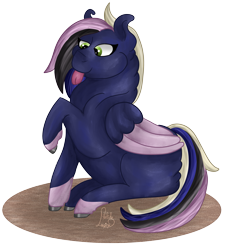 Size: 2549x2790 | Tagged: safe, artist:loopina, oc, oc only, oc:boreal junior, pegasus, pony, saddle arabian, fat, high res, male, poctober, simple background, sitting, solo, stallion, stupidity, tongue out, transparent background