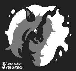 Size: 2191x2063 | Tagged: safe, artist:autumnsfur, queen chrysalis, changeling, changeling queen, g4, female, grayscale, halloween, high res, holiday, jack-o-lantern, logo, long hair, long mane, mare, minimalist, monochrome, nightmare night, printable, pumpkin, pumpkin design, side view, signature, simple background, smiling