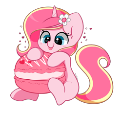 Size: 3934x3663 | Tagged: safe, artist:kittyrosie, oc, oc only, oc:rosa flame, pony, unicorn, food, heart, heart eyes, high res, horn, macaron, simple background, solo, tongue out, transparent background, unicorn oc, wingding eyes