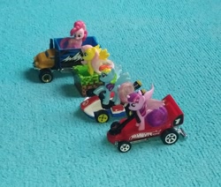 Size: 1770x1498 | Tagged: safe, artist:tom artista, fluttershy, pinkie pie, rainbow dash, twilight sparkle, alicorn, earth pony, pegasus, pony, g4, car, cart, character, driving, female, group, hot wheels, kart, kinder egg, mare, mario kart, minecraft, quartet, spread wings, standard kart, toy, toy car, twilight sparkle (alicorn), vehicle, wings