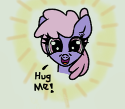 Size: 302x265 | Tagged: safe, artist:scandianon, rainbowshine, g4, bust, female, hug request, looking at you, mare, open mouth, open smile, simple background, smiling, smiling at you, solo, talking, talking to viewer