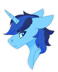 Size: 1525x1901 | Tagged: artist needed, source needed, safe, oc, oc only, oc:blue thunder, alicorn, pony, alicorn oc, bust, emote, horn, profile, simple background, solo, transparent background