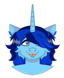 Size: 1487x1816 | Tagged: artist needed, source needed, safe, oc, oc only, oc:blue thunder, alicorn, pony, alicorn oc, bust, emote, happy, horn, simple background, solo, transparent background