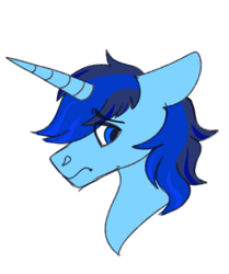 Size: 507x606 | Tagged: artist needed, source needed, safe, oc, oc only, oc:blue thunder, alicorn, pony, alicorn oc, bust, emote, horn, profile, simple background, solo, transparent background