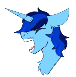 Size: 595x606 | Tagged: artist needed, source needed, safe, oc, oc only, oc:blue thunder, alicorn, pony, alicorn oc, bust, emote, horn, profile, simple background, solo, transparent background