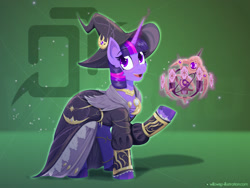 Size: 1280x960 | Tagged: safe, artist:willoillo, twilight sparkle, g4, astrologian, clothes, cosplay, costume, final fantasy, final fantasy xiv, glowing, glowing horn, horn, planisphere, solo, tarot card