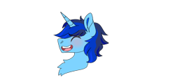 Size: 2484x1198 | Tagged: artist needed, source needed, safe, oc, oc only, oc:blue thunder, alicorn, pony, alicorn oc, bust, embarrassed, emote, horn, laughing, profile, simple background, solo, transparent background