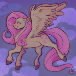 Size: 2137x2137 | Tagged: safe, artist:guakamoleboi, fluttershy, pegasus, pony, g4, blushing, female, floppy ears, flying, high res, mare, spread wings, unshorn fetlocks, wings