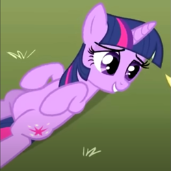 Size: 643x642 | Tagged: safe, screencap, twilight sparkle, pony, unicorn, g4, the super speedy cider squeezy 6000, belly, cropped, lying down, on back, round belly, smiling, solo, unicorn twilight
