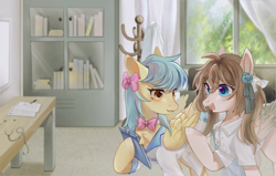 Size: 2598x1653 | Tagged: artist needed, source needed, safe, oc, oc only, oc:zoran, oc:左岸, pegasus, pony, clipboard, coat rack, stethoscope, window