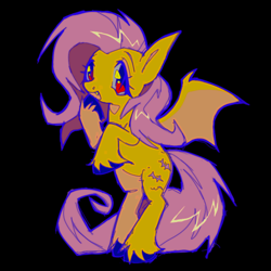 Size: 830x830 | Tagged: safe, artist:fluttershyes, fluttershy, bat pony, pony, g4, bat ponified, black background, cute, female, flutterbat, looking at you, mare, open mouth, open smile, race swap, shyabates, shyabetes, simple background, smiling, smiling at you, solo, unshorn fetlocks