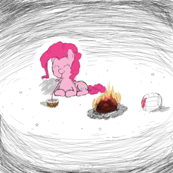 Size: 2000x2000 | Tagged: safe, artist:notawriteranon, pinkie pie, earth pony, pony, g4, campfire, high res, pinktober, wilson (cast away)