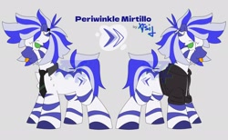 Size: 2080x1280 | Tagged: safe, artist:xtsij, oc, oc only, oc:periwinkle mirtillo, zebra, blue, clothes, female, green eyes, hoodie, looking at you, necktie, piercing, simple background, striped, striped mane, tongue out, zebra oc