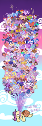 Size: 2000x6000 | Tagged: safe, artist:paperbagpony, applejack, derpy hooves, fluttershy, pinkie pie, rainbow dash, rarity, starlight glimmer, sunburst, trixie, twilight sparkle, oc, oc:aby bassefunk, oc:applebuck, oc:ash tree, oc:bay breeze, oc:black fox, oc:blue chewings, oc:bluebreeze, oc:brass scribe, oc:cyan sand, oc:davy art, oc:desert eagle, oc:digital wrench, oc:dot, oc:emilia starsong, oc:ethanater, oc:invictus europa, oc:jack foley, oc:lava swirl, oc:mars aurelian, oc:minty breeze, oc:neapolitan sunrise, oc:nebula eclipse, oc:neeble, oc:nightfall, oc:nootaz, oc:oofy colorful, oc:paper bag, oc:potat, oc:prince whateverer, oc:purple creativity, oc:river chime, oc:robertapuddin, oc:shinta pony, oc:shutter speed, oc:sleepy head, oc:sleepy whistles, oc:southern star, oc:stardust(cosmiceclipse), oc:sweet marble, oc:swift apex, oc:tipple, oc:tivoli, oc:treble pen, oc:uki, oc:void, oc:wrecking ball, oc:yoko, goat, g4, balloon, cape, clothes, cowboy hat, fake cutie mark, floating, glasses, hat, mole, scarf, sky, unshorn fetlocks