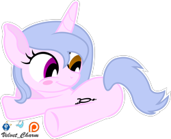 Size: 6898x5633 | Tagged: safe, artist:velvetcharm, oc, oc only, oc:steamy, pony, unicorn, 2d, adorable face, blushing, butt, cute, female, filly, foal, horn, looking at butt, multicolored eyes, plot, smiling, tattoo, transgender oc, unicorn oc, vector