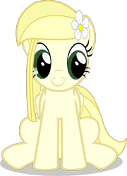 Size: 2523x3509 | Tagged: safe, artist:tankman, oc, oc only, oc:daisy heart, pegasus, pony, adobe animate, friday night funkin', girlfriend (friday night funkin), green eyes, high res, looking at someone, looking at something, pegasus oc, simple background, sitting, smiling, solo, static, transparent background, yellow mane, yellow skin