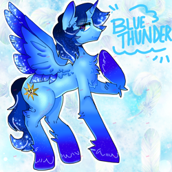 Size: 1280x1280 | Tagged: artist needed, source needed, safe, oc, oc only, oc:blue thunder, alicorn, pony, alicorn oc, horn, solo, wings