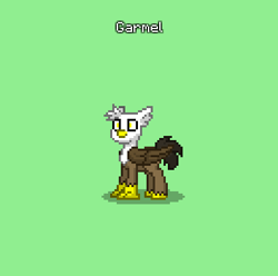 Size: 391x388 | Tagged: safe, oc, oc only, oc:garmel, classical hippogriff, hippogriff, hybrid, pony, pony town, do not steal, green background, interspecies offspring, male, offspring, original character do not steal, parent:gilda, parent:trouble shoes, parents:gildashoes, simple background, solo
