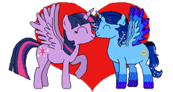Size: 750x400 | Tagged: source needed, safe, artist:carlj, twilight sparkle, oc, oc:blue thunder, alicorn, pony, g4, ^^, alicorn oc, canon x oc, duo, eyes closed, female, horn, male, simple background, straight, thundersparkle, transparent background, twilight sparkle (alicorn), wings