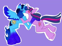 Size: 2732x2048 | Tagged: source needed, safe, artist:sofop, twilight sparkle, oc, oc:blue thunder, alicorn, pony, g4, alicorn oc, canon x oc, chest fluff, duo, eyes closed, female, high res, horn, kiss on the lips, kissing, male, shipping, straight, thundersparkle, twilight sparkle (alicorn), wings