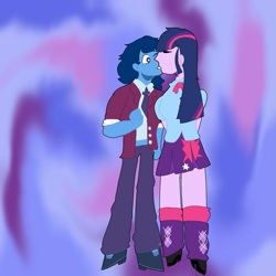 Size: 1101x1101 | Tagged: artist needed, source needed, safe, twilight sparkle, oc, oc:blue thunder, human, equestria girls, g4, canon x oc, duo, female, kiss on the lips, kissing, male, straight, thundersparkle