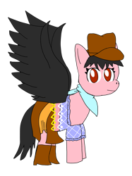 Size: 2048x2732 | Tagged: safe, artist:jerry_smg4_fan, pegasus, pony, black wings, clothes, cowboy hat, female, hat, high res, kurokoma saki, mare, ponified, skirt, stetson, touhou, wings
