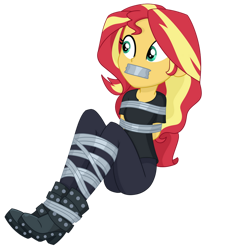 Size: 828x828 | Tagged: safe, artist:nie-martw-sie-o-mnie, sunset shimmer, human, equestria girls, g4, arm behind back, ass, bondage, bound and gagged, butt, female, gag, kidnapped, simple background, solo, tape, tape bondage, tape gag, tied up, transparent background