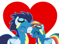 Size: 964x720 | Tagged: safe, anonymous artist, rainbow dash, soarin', pegasus, pony, g4, cute, daaaaaaaaaaaw, dashabetes, female, male, mare, person or persons unknown are trying to murder us, ship:soarindash, shipping, simple background, soarinbetes, stallion, straight, transparent background, weapons-grade cute