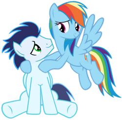 Size: 1300x1279 | Tagged: safe, anonymous artist, rainbow dash, soarin', pegasus, pony, g4, female, male, mare, ship:soarindash, shipping, simple background, stallion, straight, transparent background