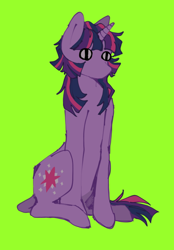 Size: 640x921 | Tagged: safe, artist:girl-bug 925, twilight sparkle, pony, unicorn, g4, eyestrain warning, female, green background, leonine tail, mare, no mouth, no nose, simple background, sitting, solo, tail, unicorn twilight