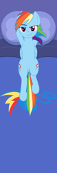 Size: 1968x5906 | Tagged: safe, artist:asiagosandwich, rainbow dash, pegasus, pony, g4, body pillow, body pillow design, both cutie marks, featureless crotch, female, looking at you, lying down, on back, show accurate, smiling, smirk, solo