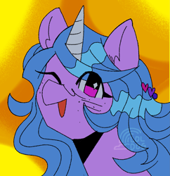 Size: 1909x1972 | Tagged: safe, artist:lawldog, izzy moonbow, pony, unicorn, g5, bust, icon, one eye closed, portrait, solo, wink