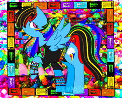 Size: 1000x800 | Tagged: safe, artist:cutecandycane, rainbow dash, pegasus, pony, g4, belt, color porn, emo, eyestrain warning, invader zim, kandi, monster, needs more saturation, rainbow, redesign, saturated, scene, scenedash, zim